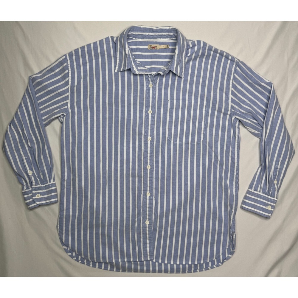 Faherty Willa Shirt Blue White Striped Organic Cotton Button Down Womens Small